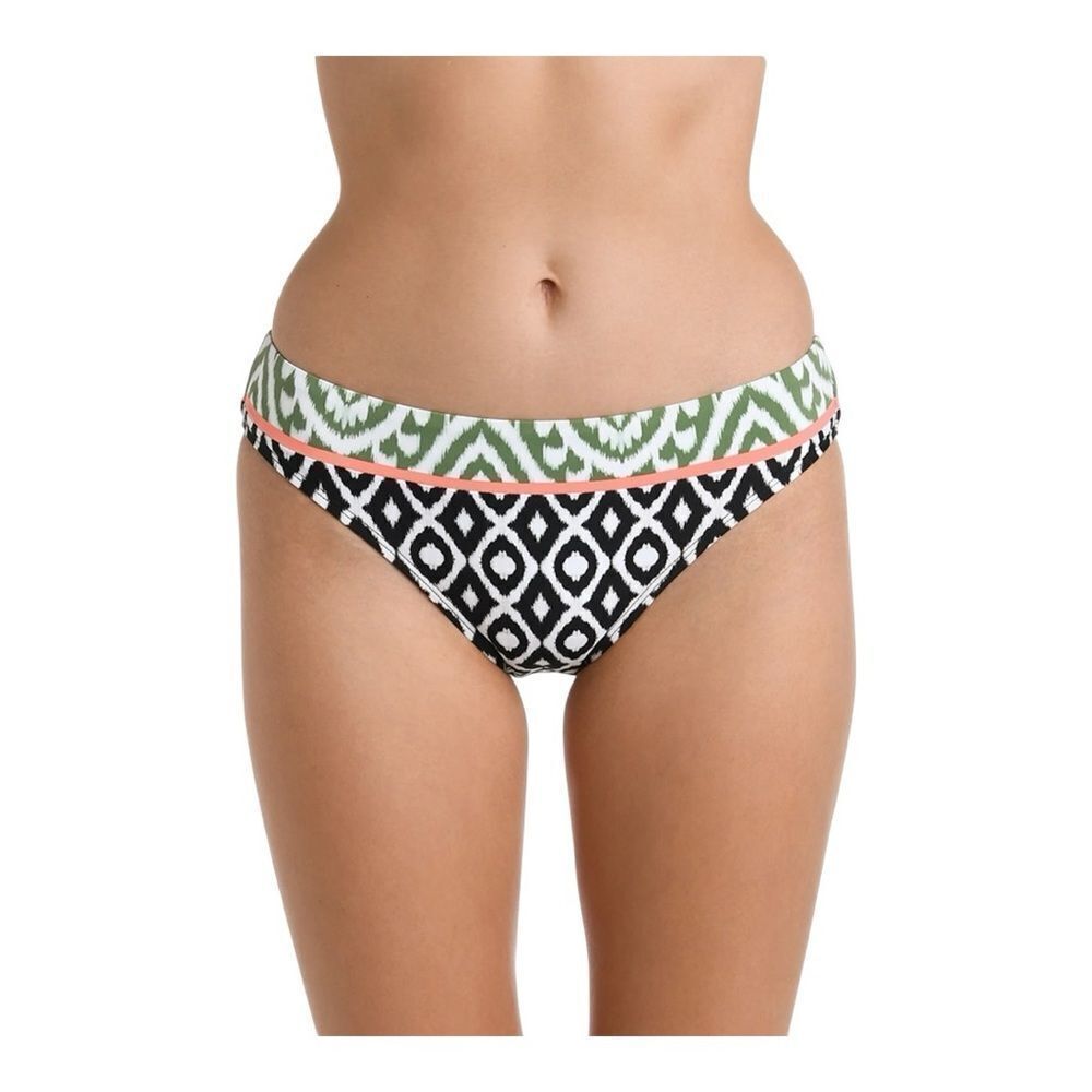 La Blanca Desert Dunes Black White Green Banded Hipster Bikini Bottom Size 6